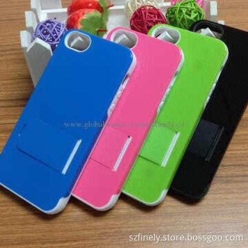 Stand case for iPhone 5/5S, PC + TPU material, double injection with camera hole ring